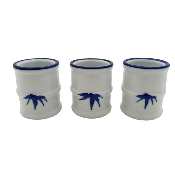 Vintage Lot 3 Japanese Tea Sake Cup Blue Tree Branches White Porcelain 2.75" - Picture 2 of 10